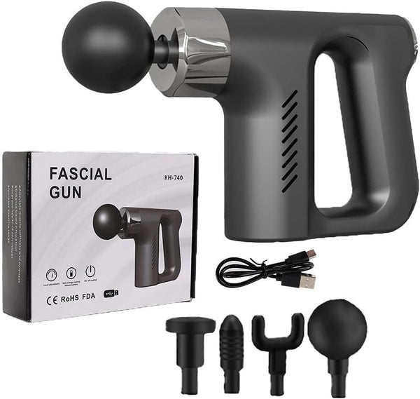 KH-740 Deep Tissue Massage Gun – Powerful Fascia Relief with 4 Pro Attachments & USB Fast Charge